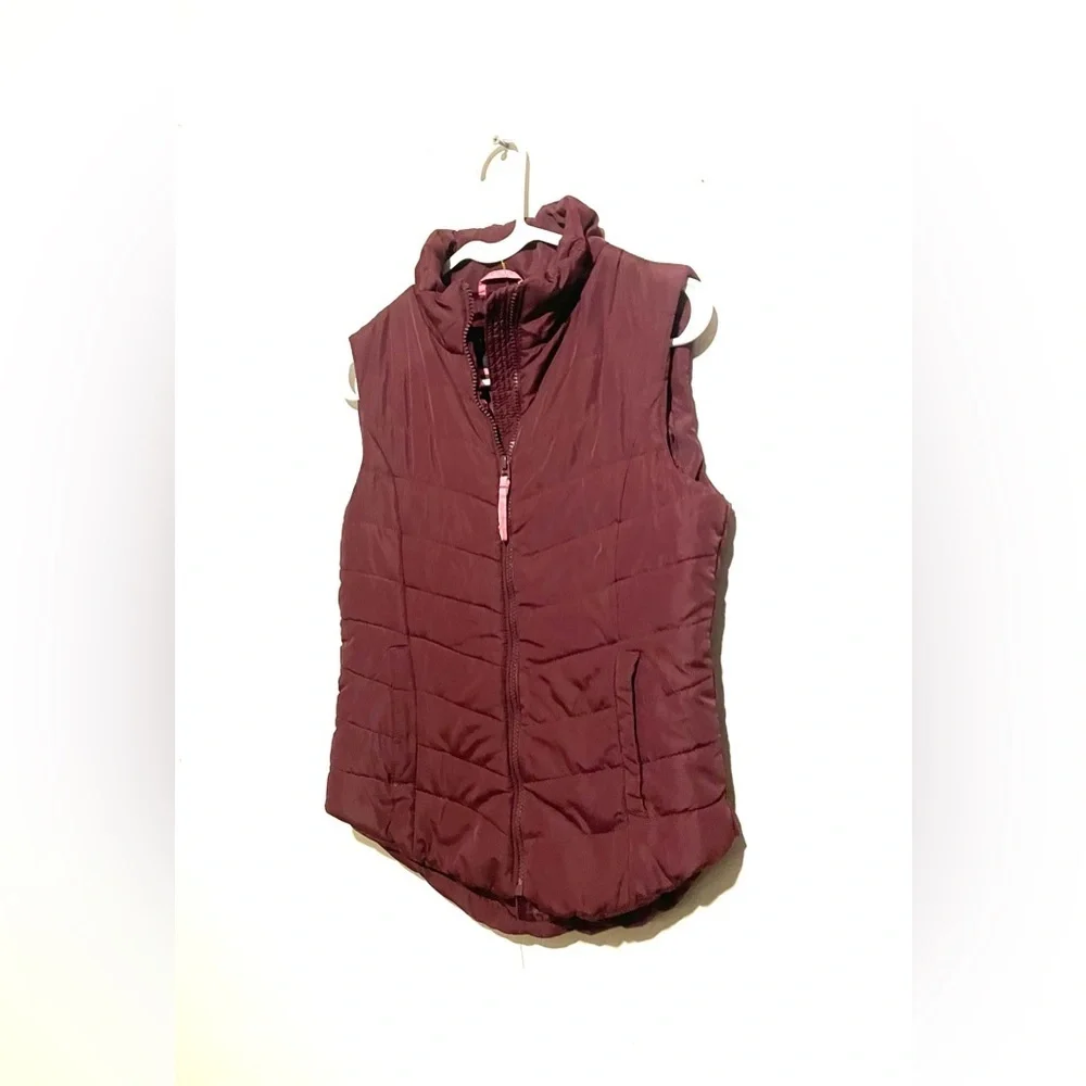 Aeropostale Puffer Vest Jacket Women’s Size S Maroon Full Zip Pockets Quilted‎